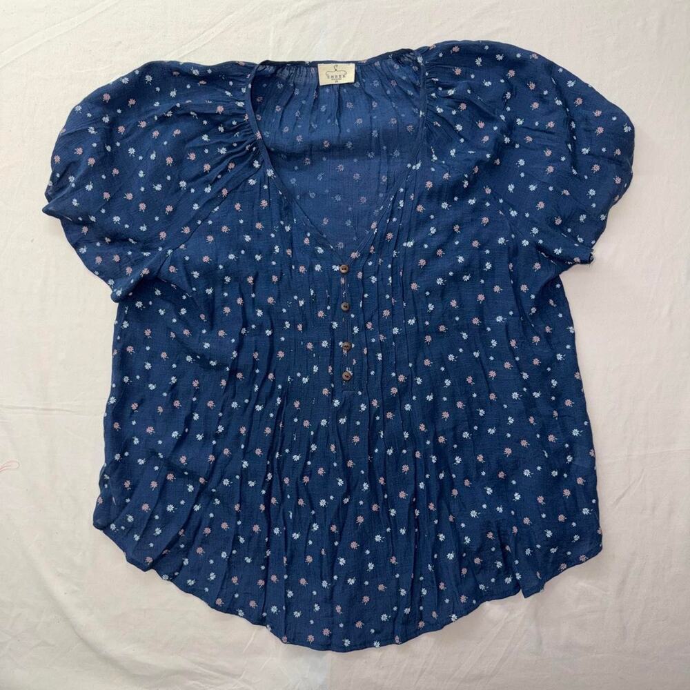 Ember Navy Blue Floral Pintuck Blouse